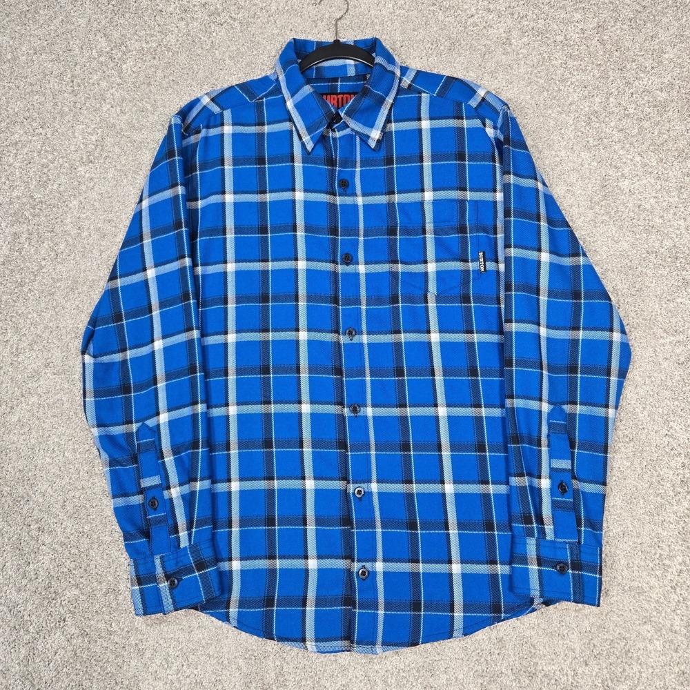 Burton Flannel Shirt Mens Small Havoc Blue Plaid Snowboarding Outdoors EUC - Picture 1 of 7